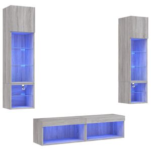 vidaXL Mobili TV a Muro con LED 6pz Grigio Sonoma Legno Multistrato