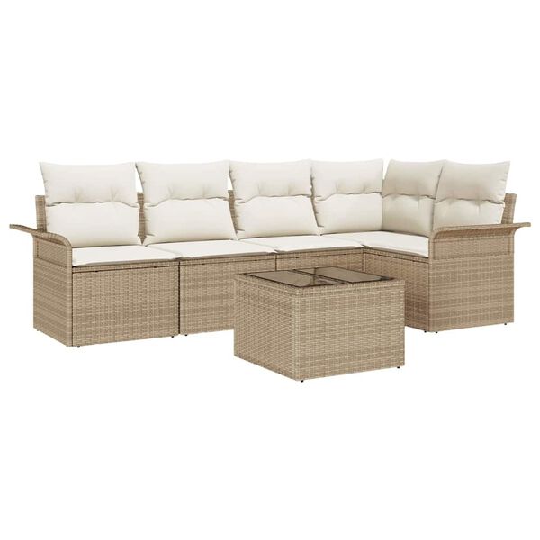 vidaXL Set Divano da Giardino con cuscino 6 pcs Beige polyrattan