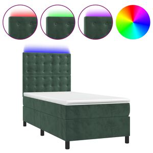 vidaXL Letto a Molle con Materasso e LED Verde Scuro 90x200cm Velluto
