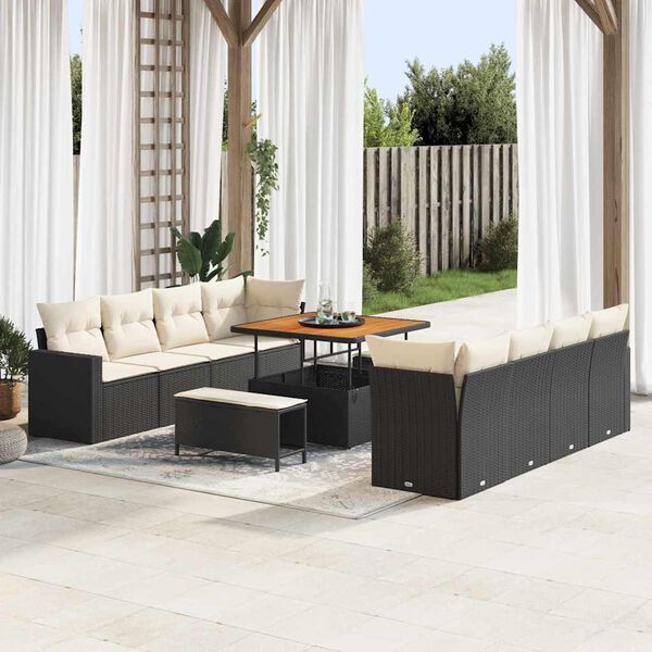 vidaXL Set Divano da Giardino 11 pcs Nero polyrattan