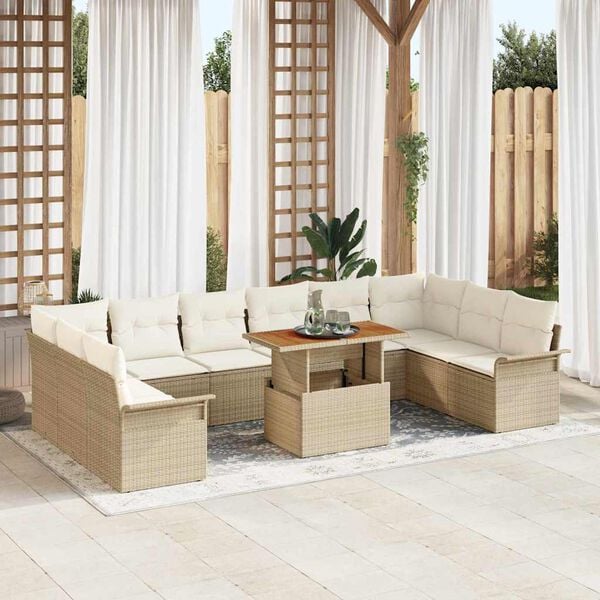 vidaXL Set Divano da Giardino 11 pcs Beige e Crema polyrattan