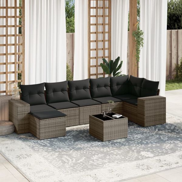 vidaXL Set Divano da Giardino 8 pz con Cuscini Grigio in Polyrattan