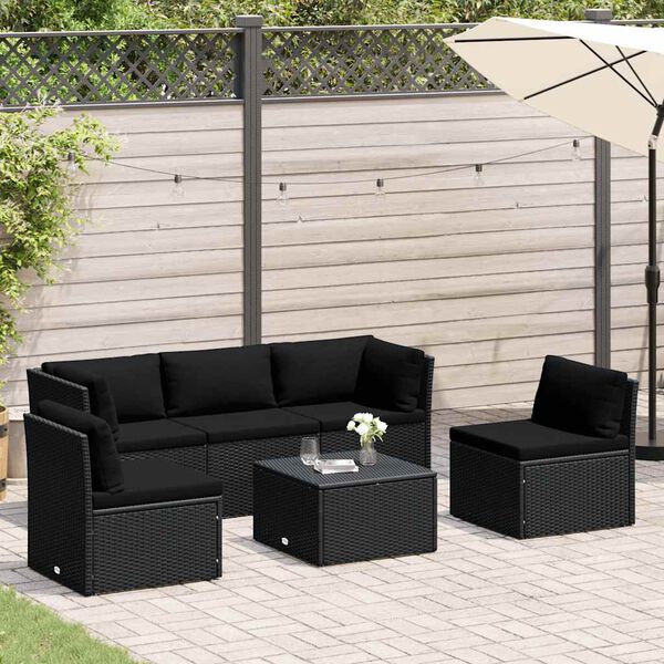 vidaXL Set Divani da Giardino 4 pz con Cuscini in Polyrattan Nero