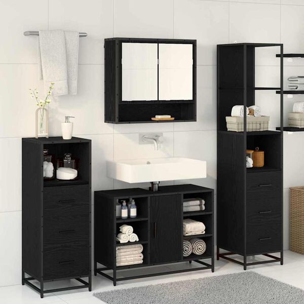 vidaXL Set di mobili per il bagno 3 pcs Rovere Nero Legno multistrato