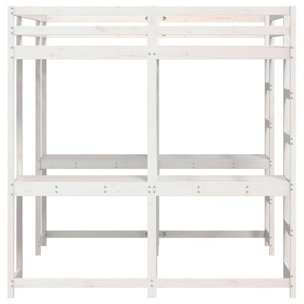 Letto A Soppalco Con Scrivania E 3 Cassetti - 140x200 Cm, Bianco, Senza Materasso, Per Camera Bambini/Ragazzi