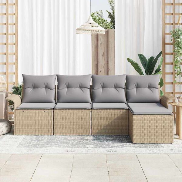 vidaXL Set Divano da Giardino con cuscino 5 pcs Beige polyrattan