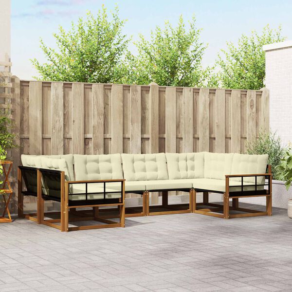 vidaXL Set di divani da esterno con cuscino 6 pcs Naturale e Crema