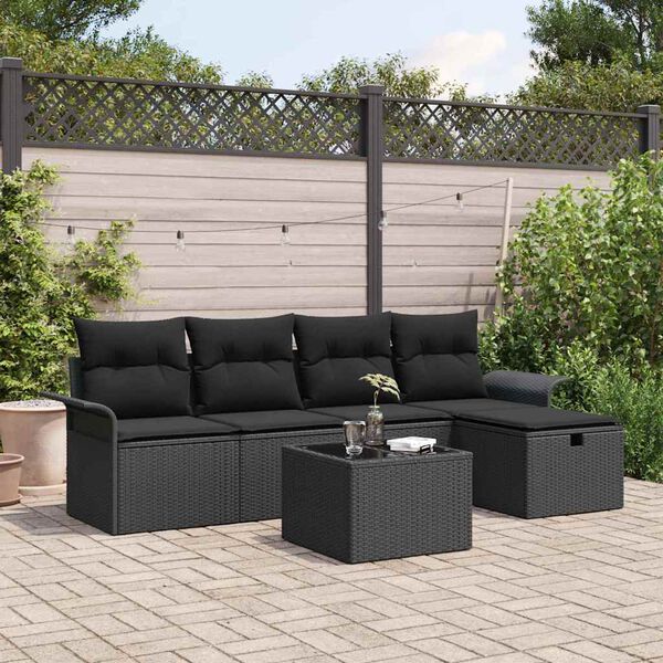 vidaXL Set Divano da Giardino con cuscino 6 pcs Nero polyrattan