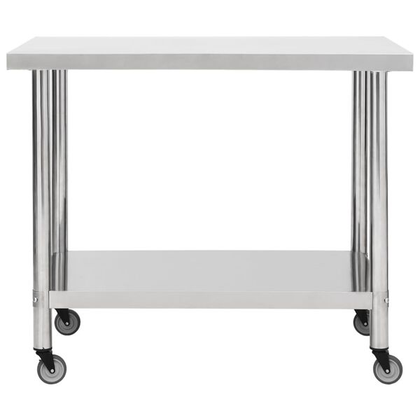 vidaXL Tavolo da Lavoro Cucina con Ruote 100x30x85 cm in Acciaio Inox