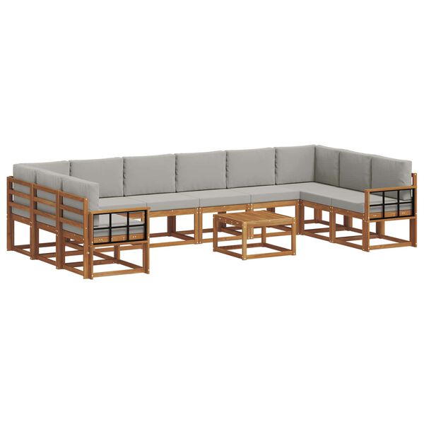vidaXL Set di divani da esterno 11 pcs Grigio Naturale e Chiaro
