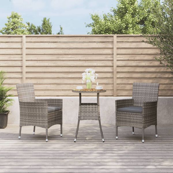 vidaXL Set Bistr&ograve; da Giardino 3 pz con Cuscini in Polyrattan Grigio