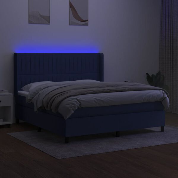 vidaXL Letto a Molle con Materasso e LED Blu 180x200 cm in Tessuto