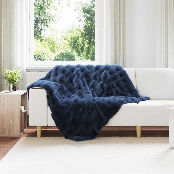 vidaXL Coperta in Pelliccia di Coniglio Finta Blu Marino 130 x 150 cm