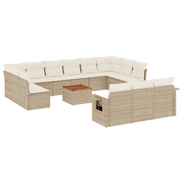 vidaXL Set Divani da Giardino 14pz con Cuscini in Polyrattan Beige