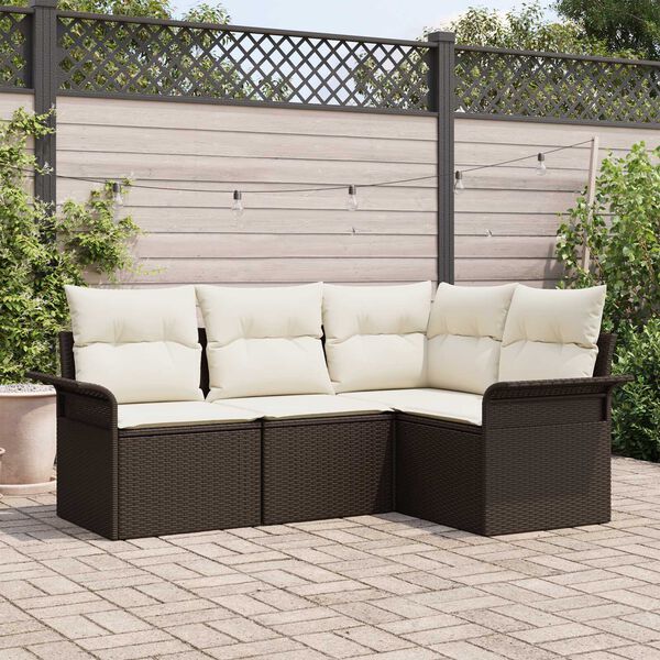 vidaXL Set Divano da Giardino con cuscino 4 pcs Marrone polyrattan