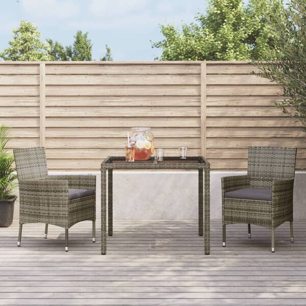 vidaXL Set da Pranzo da Giardino 3 pz con Cuscini in Polyrattan Grigio