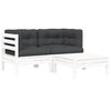 vidaXL Set Divani da Giardino 3 pz con Cuscini Bianco in Massello Pino