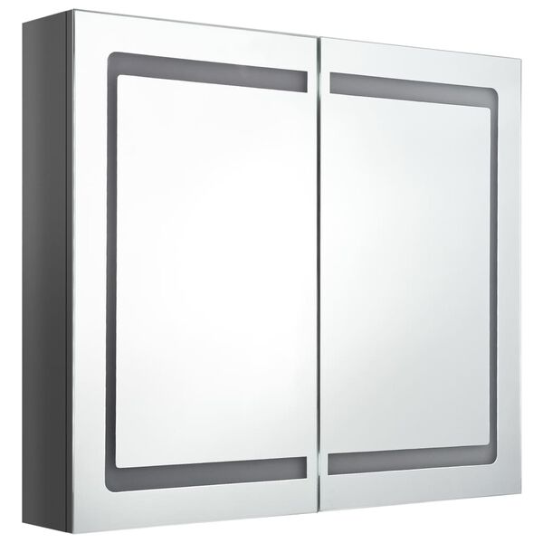 vidaXL Armadietto Bagno con Specchio e LED Grigio Lucido 80x12x68 cm