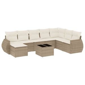 vidaXL Set Divano da Giardino 9 pz con Cuscini Beige in Polyrattan