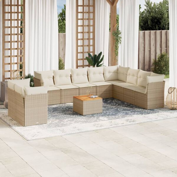 vidaXL Set Divani da Giardino 11 pz con Cuscini Beige in Polyrattan