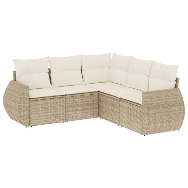 vidaXL Set Divano da Giardino 5 pz con Cuscini Beige in Polyrattan