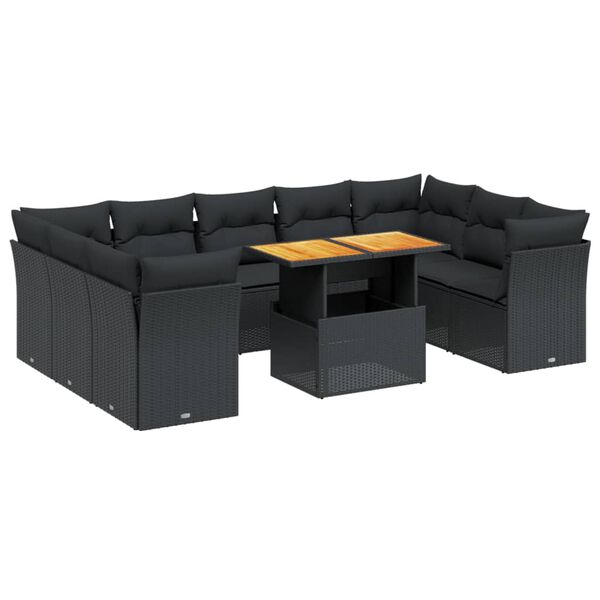 vidaXL Set Divani da Giardino 10pz con Cuscini in Polyrattan Nero
