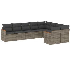 vidaXL Set Divano da Giardino 9 pz con Cuscini Grigio in Polyrattan