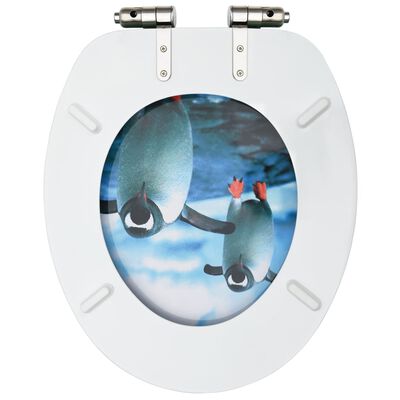 vidaXL Tavoletta WC con Coperchio Chiusura Morbida MDF Design Pinguino