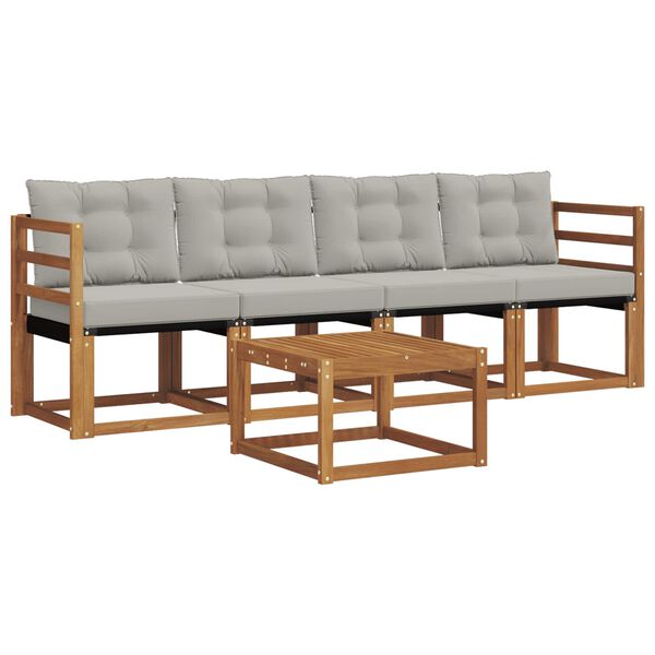 vidaXL Set di divani da esterno 5 pcs Grigio Naturale e Chiaro