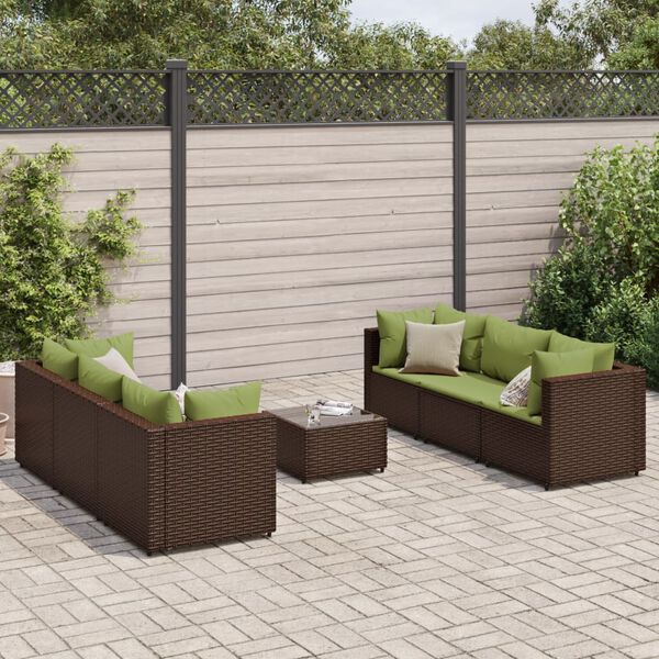 vidaXL Set Divani da Giardino 7 pz con Cuscini in Polyrattan Marrone