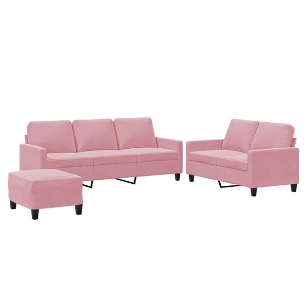 vidaXL Set di Divani 3 pz con Cuscini rosa in Velluto