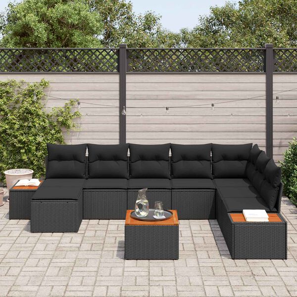 vidaXL Set Divano da Giardino con cuscino 9 pcs Nero Polyrattan