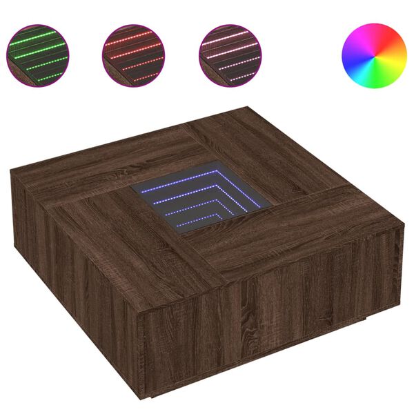vidaXL Tavolino Salotto con LED Infinity Rovere Marrone 100x100x40 cm