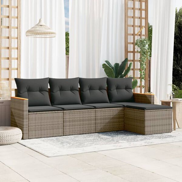vidaXL Set Divano da Giardino 5 pz con Cuscini Grigio in Polyrattan