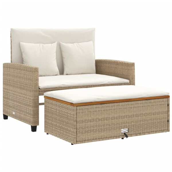 vidaXL Divano Giardino con Cuscini 2 Posti Beige Polyrattan e Acacia