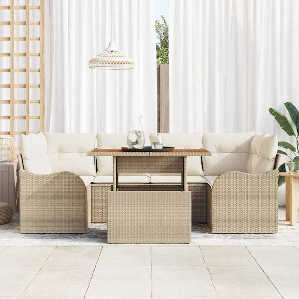 vidaXL Set Divano da Giardino 7 pcs Beige Poly Rattan