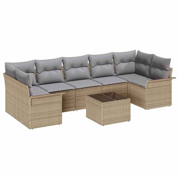 vidaXL Set Divano da Giardino 8 pcs Beige e grigio polyrattan