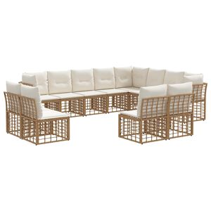 vidaXL Set di divani da esterno 12 pcs Naturale e Bianco Crema