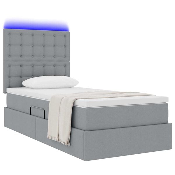 vidaXL Letto con contenitore e LED con led Grigio chiaro 90 x 190 cm