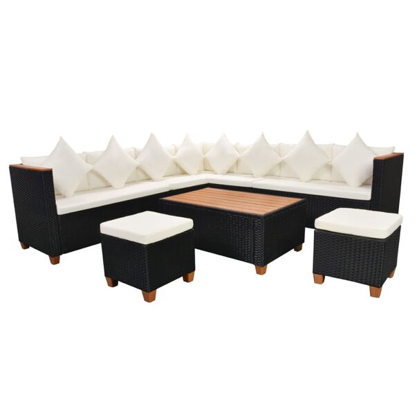 vidaXL Set Divani da Giardino 7 pz con Cuscini in Polyrattan Nero