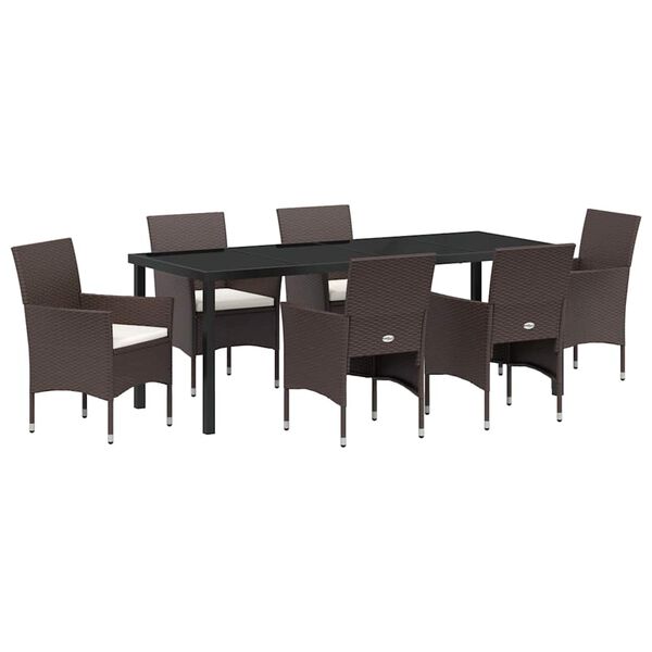 vidaXL Set da Pranzo per Giardino con cuscino 7 pcs Marrone polyrattan