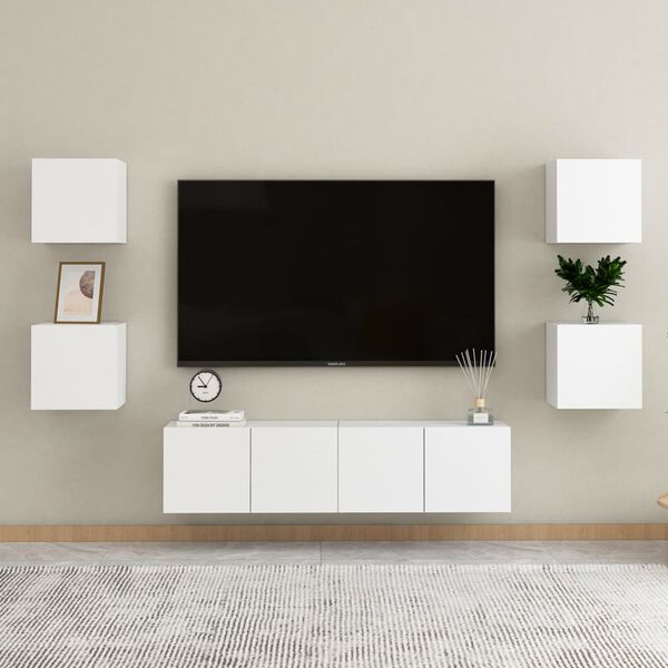 vidaXL Set di Mobili Porta TV 6 pz Bianco in Legno Multistrato