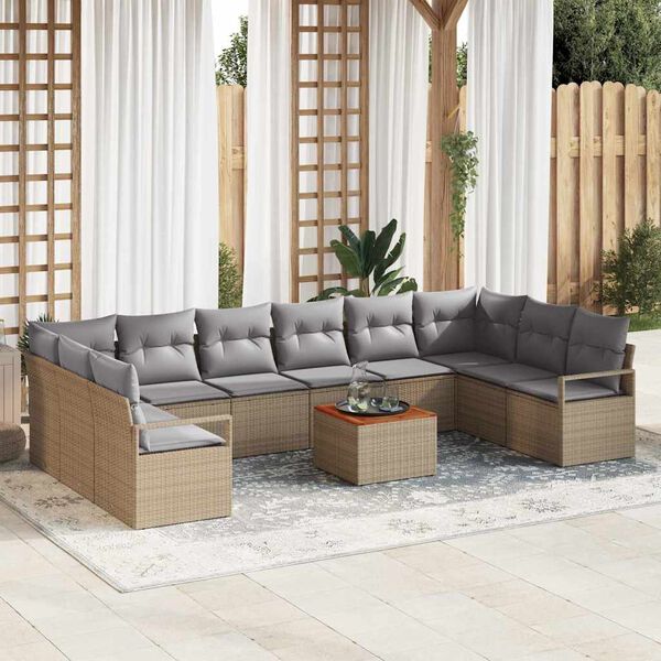 vidaXL Set Divano da Giardino con cuscino 11 pcs Beige polyrattan