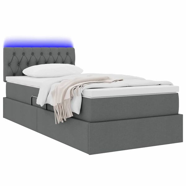 vidaXL Letto con contenitore e LED Grigio scuro 90 x 200 cm Tessuto