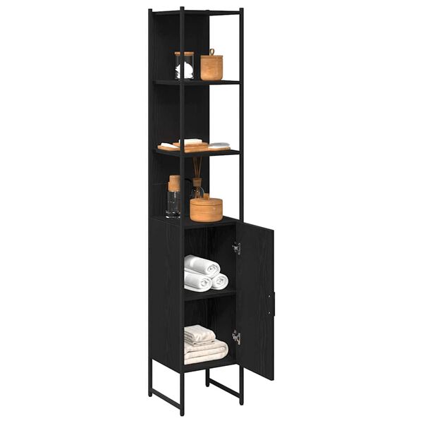 vidaXL Mobile da Bagno con lo scaffale Rovere nero 33 x 33 x 185,5 cm
