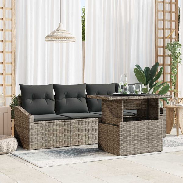 vidaXL Set Divano da Giardino 5 pcs Grigio Poly Rattan
