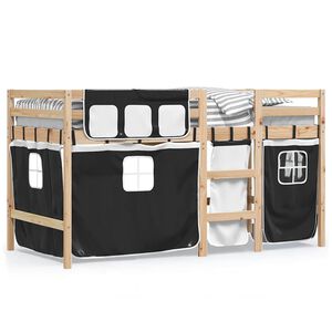 vidaXL Letto a Soppalco con Tende Bambini Bianco e Nero 90x200 cm Pino