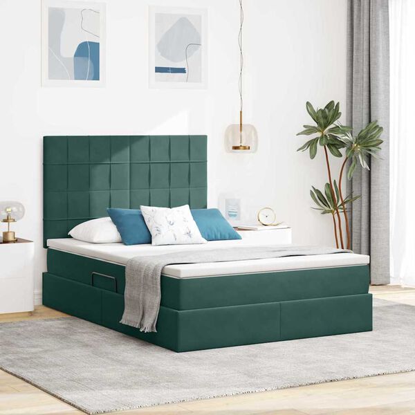 vidaXL Letto con contenitore e LED Verde Scuro 140 x 190 cm Velluto