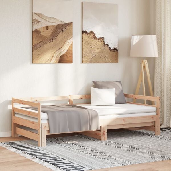 vidaXL Divano Letto Estraibile in Legno Massello di Pino 2x(90x200) cm
