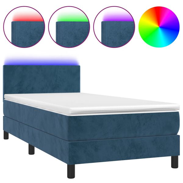 vidaXL Letto a Molle con Materasso e LED Blu Scuro 80x200cm in Velluto